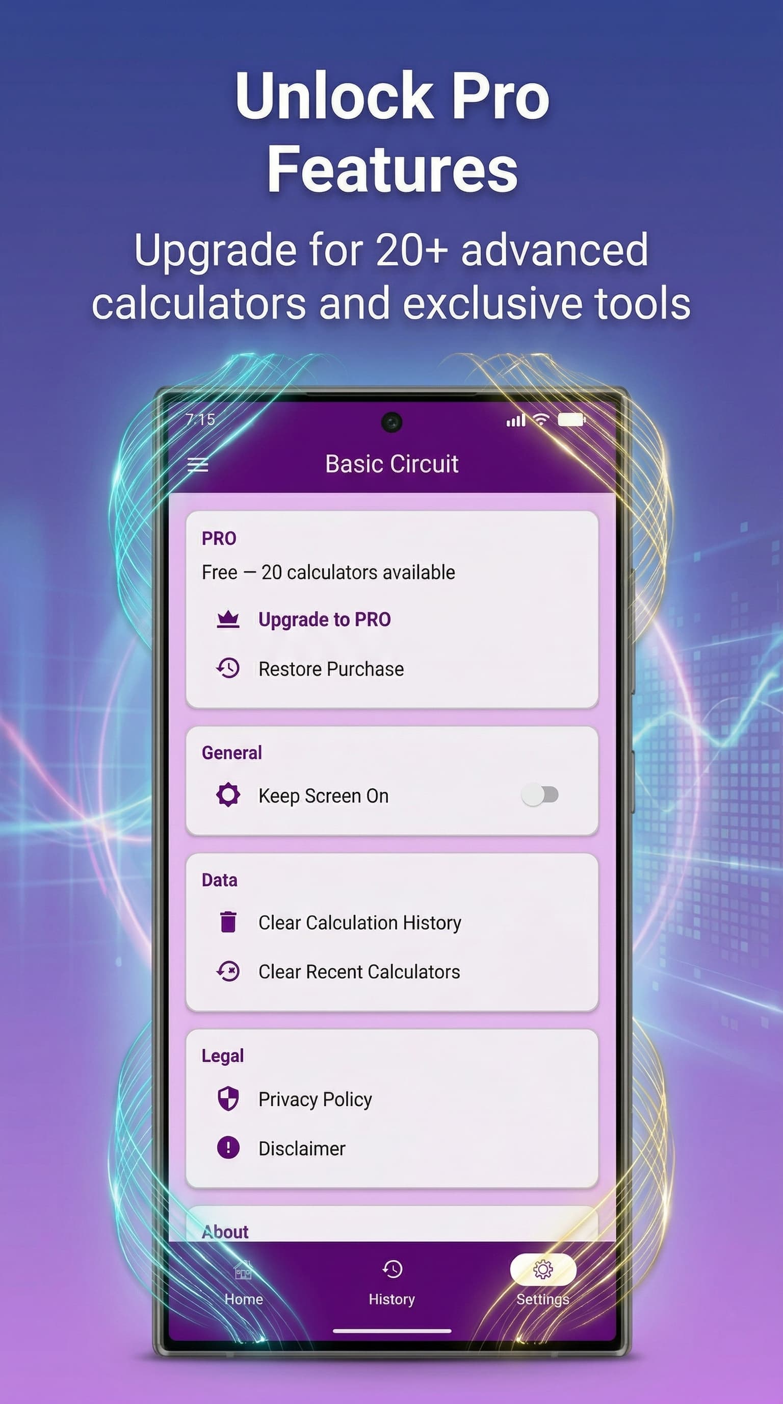 History — Saved and bookmarked calculations