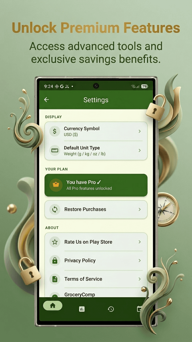 GroceryComp saved lists screen