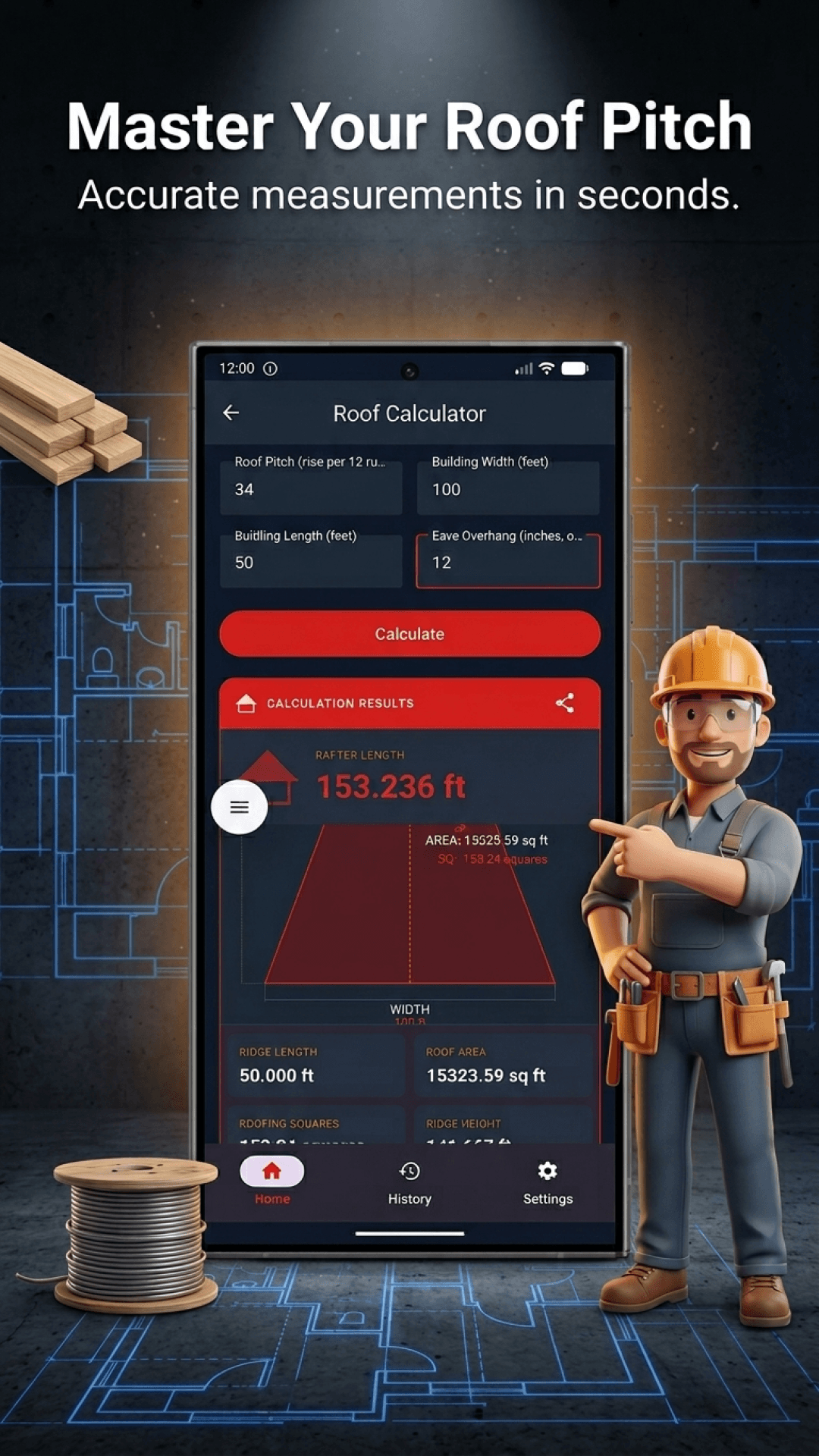 Roof pitch and rafter calculator results